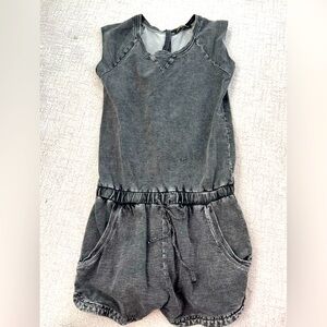 Madden NYC women’s romper jumpsuit Grey denim drawstring size small